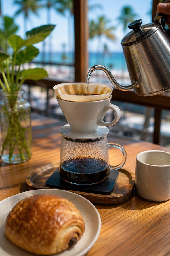 ハワイのコーヒー・カフェ巡り2026|コナコーヒーと休憩に使える店のイメージ。食事の時間帯と移動しやすさを先に決めると失敗しにくくなります。
