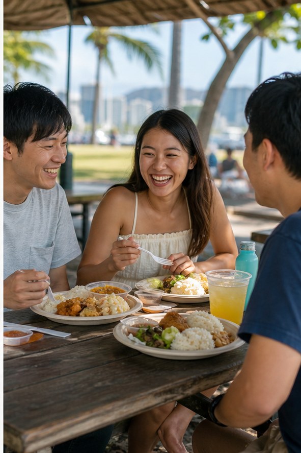 ローカル店は雰囲気も魅力。混雑時間を避けると食事に集中できます。