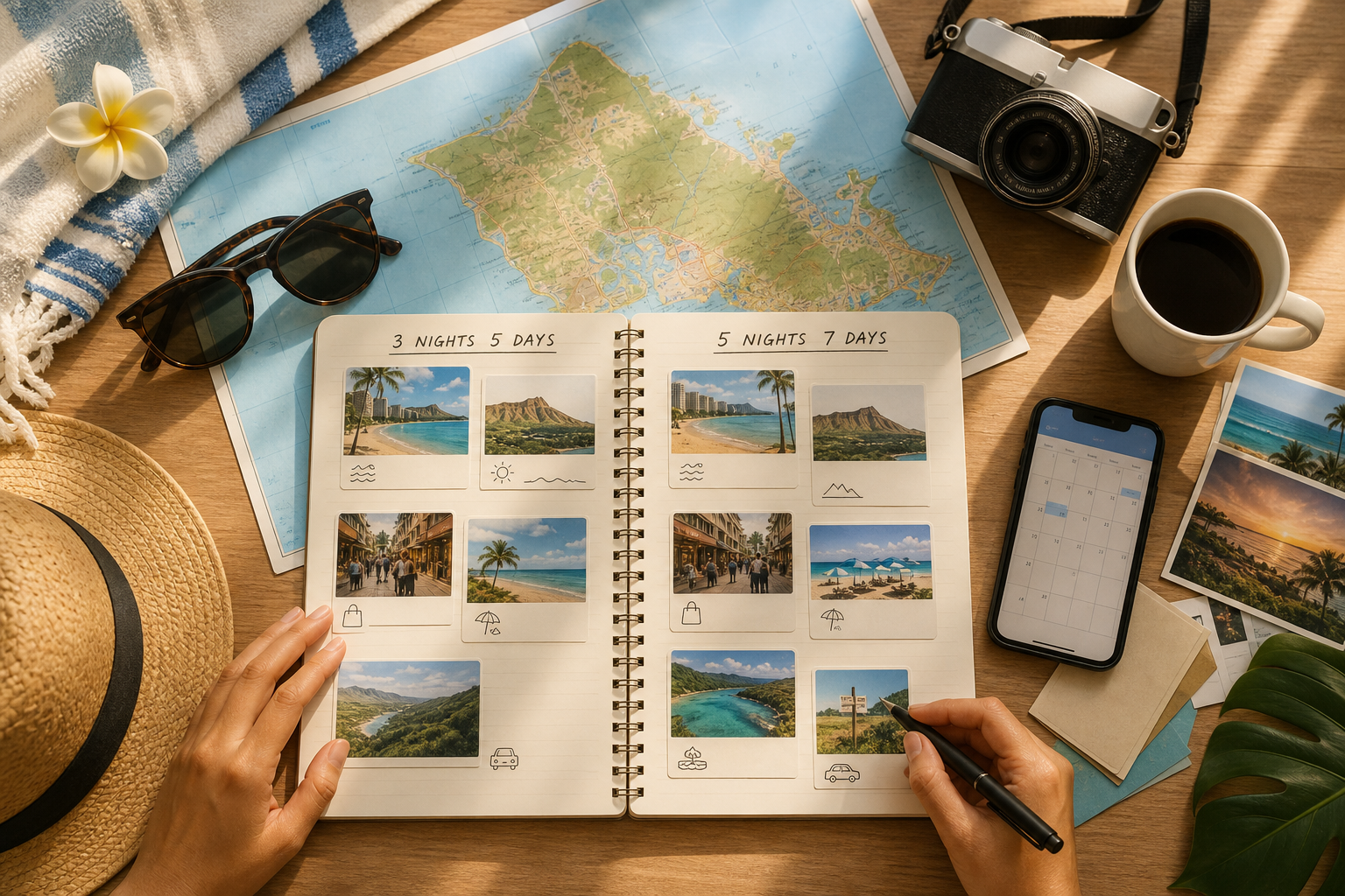 ハワイ旅行のモデルコースを計画するイメージ