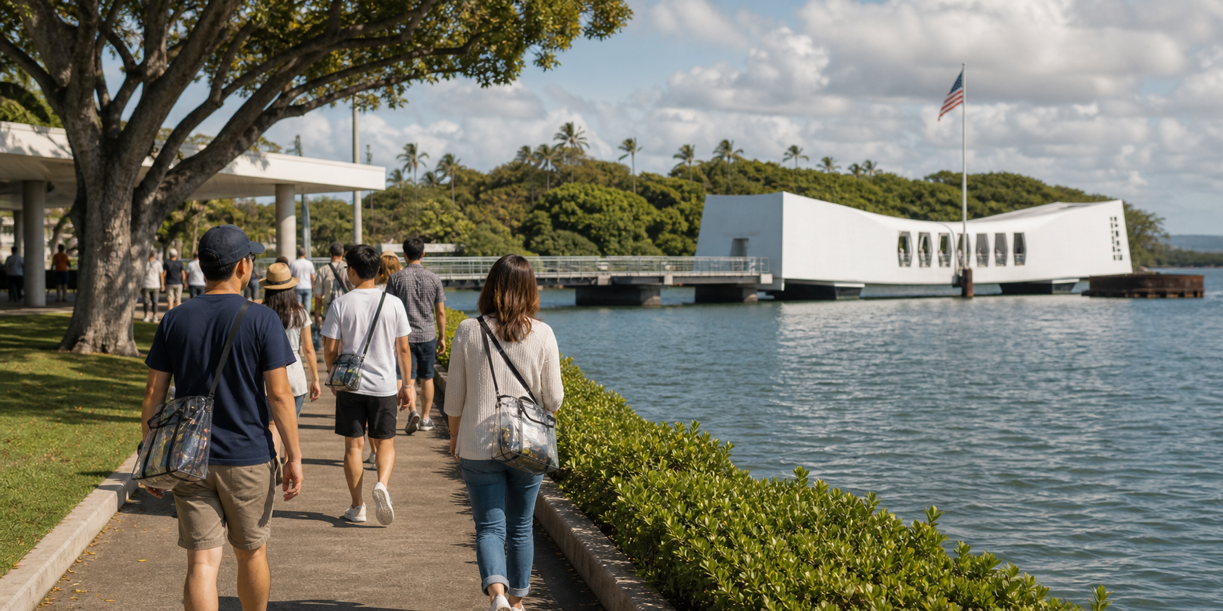 パールハーバーを静かに見学する旅行者のイメージ