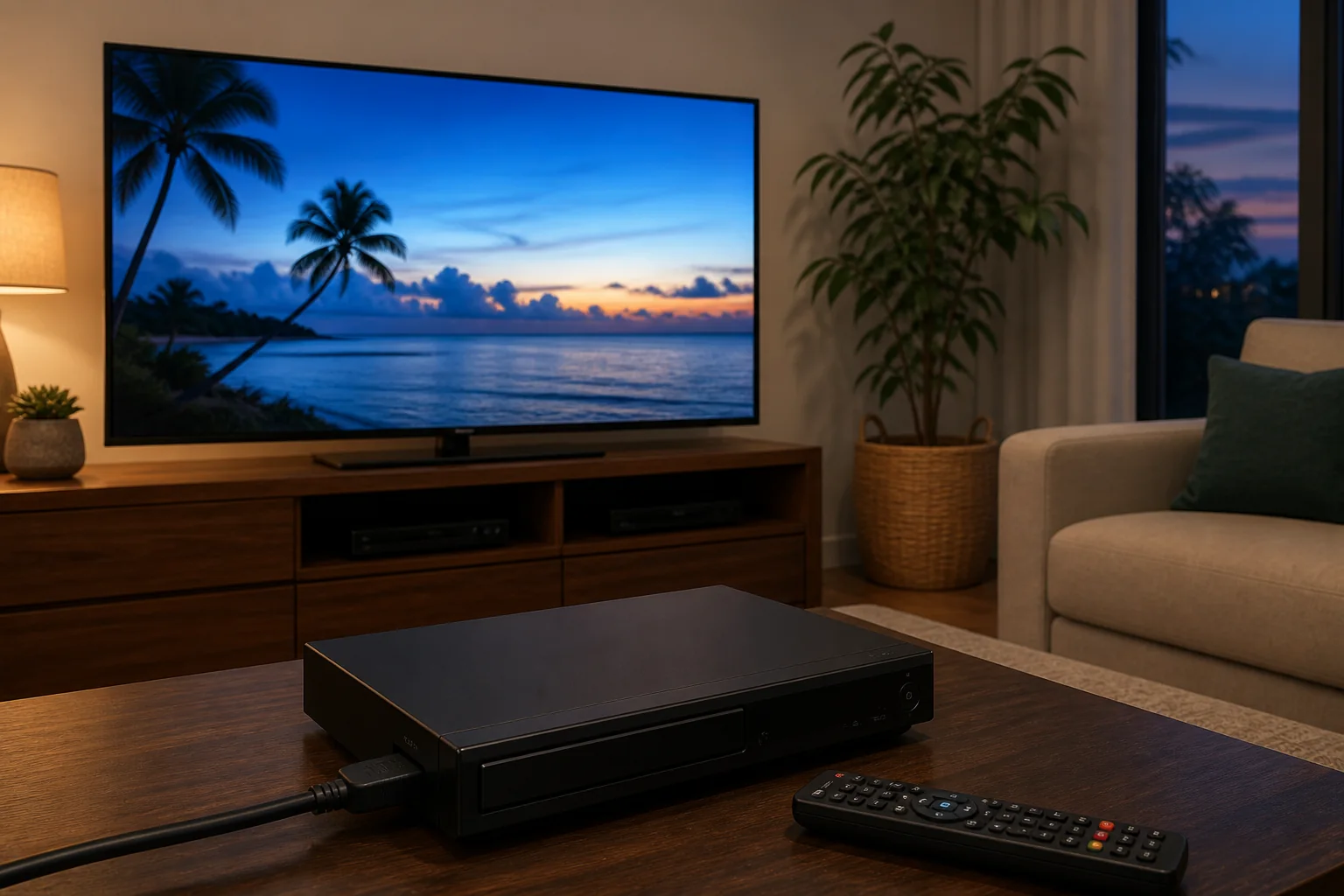 Blu-rayプレーヤーとテレビの接続を確認する様子